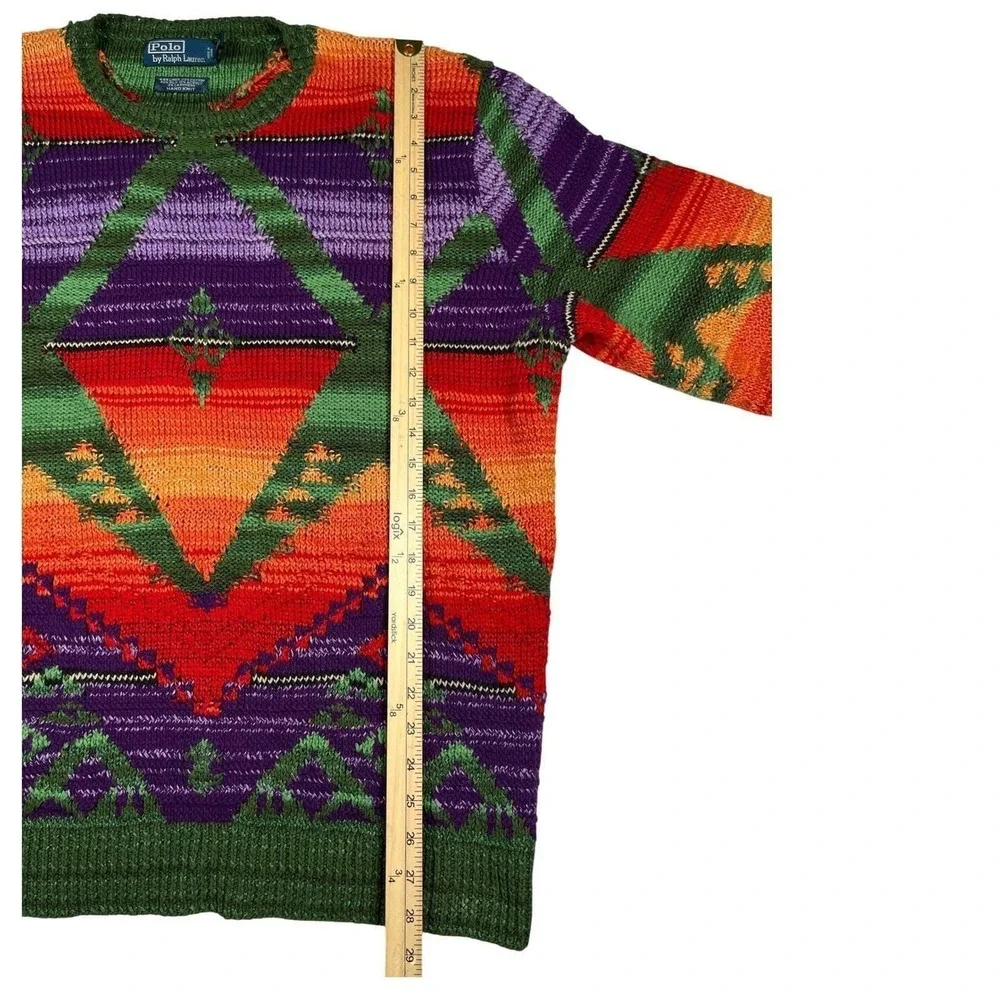 Polo Ralph Lauren Vintage‎ Hand Knit Linen Sweater Aztec Southwestern Color L